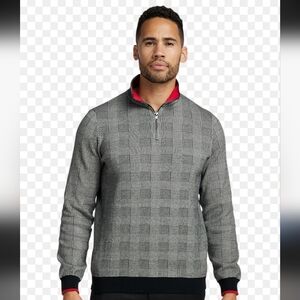 Paul Fredrick Black and Gray Checkered Quarter Zip Mock Neck Sweater